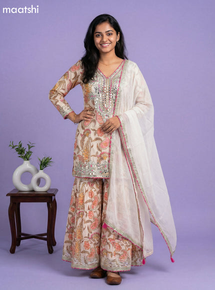 Cream Muslin Printed Short Straight Suit