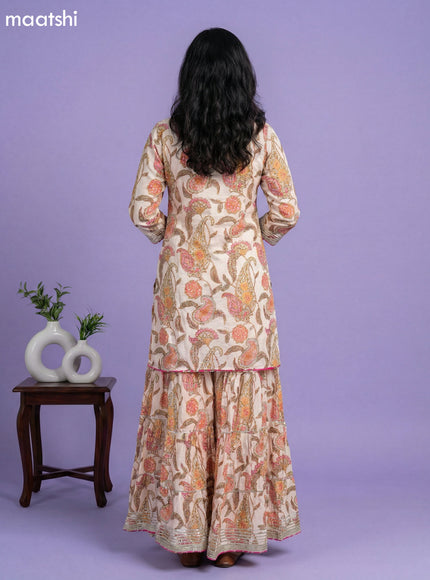 Cream Muslin Printed Short Straight Suit