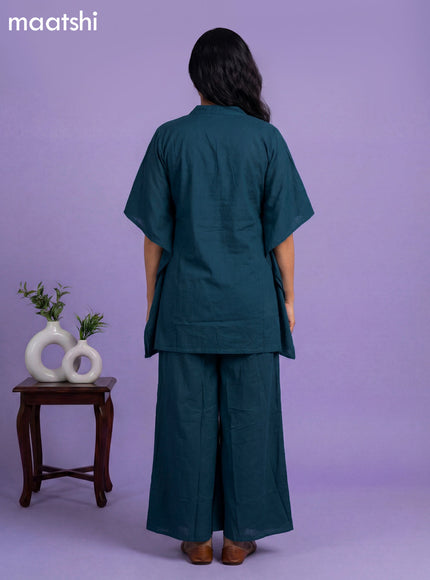 Peacock Green Cotton Embroidery Work Kaftan Dress