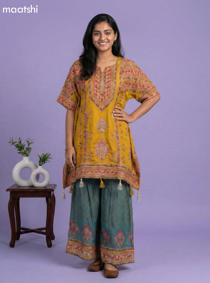 Mustard Crepe Silk Printed & With Slip Kaftan Dress