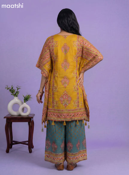 Mustard Crepe Silk Printed & With Slip Kaftan Dress