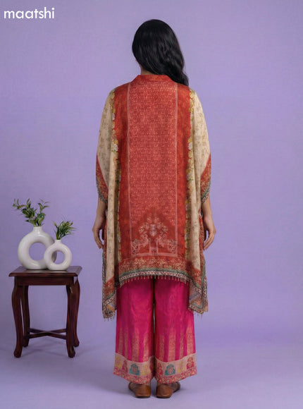 Cream and Maroon Crepe Silk Printed Kaftan Dress