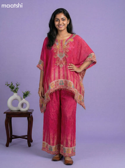 Candy Pink Crepe Silk Printed Kaftan Dress