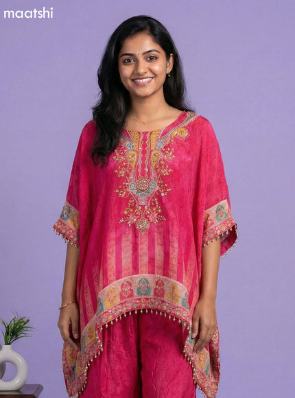 Candy Pink Crepe Silk Printed Kaftan Dress