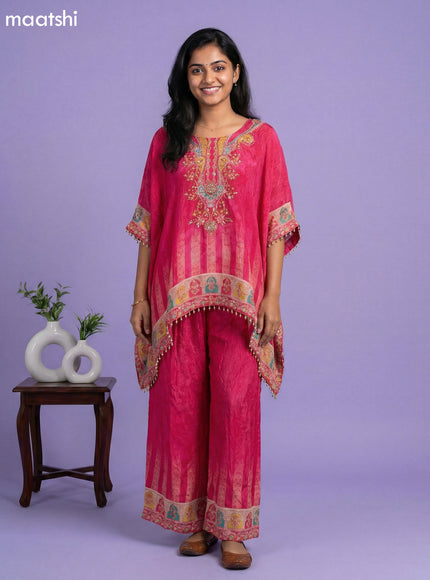 Candy Pink Crepe Silk Printed Kaftan Dress
