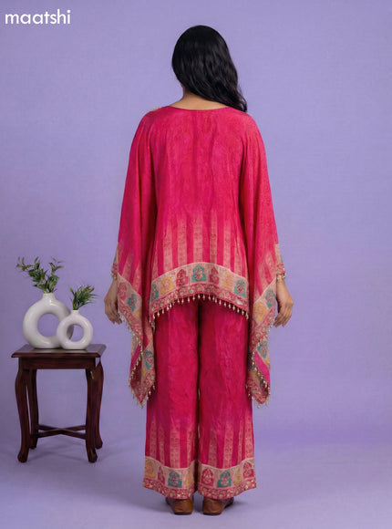 Candy Pink Crepe Silk Printed Kaftan Dress