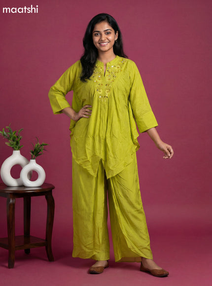 Lime Green Crepe Silk Printed Kaftan Dress