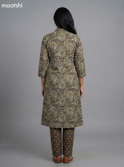 Brown Cotton Printed A-Line Suit