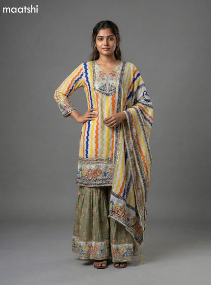 Multi Colour Crepe Silk Embroidery Work Short Straight Suit