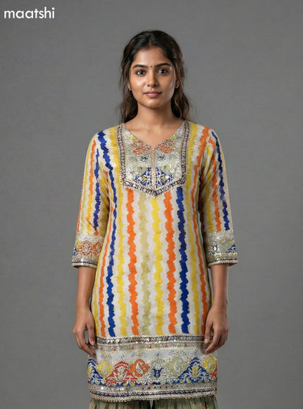 Multi Colour Crepe Silk Embroidery Work Short Straight Suit
