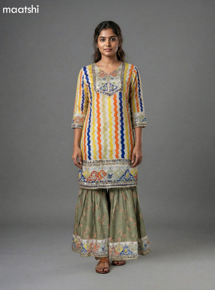 Multi Colour Crepe Silk Embroidery Work Short Straight Suit