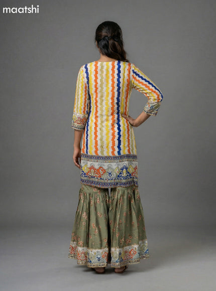Multi Colour Crepe Silk Embroidery Work Short Straight Suit
