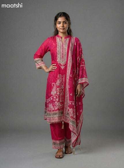 Pink Crepe Silk Printed Straight Suit