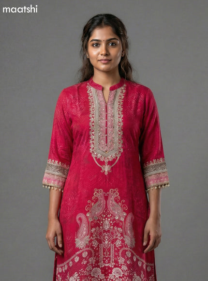 Pink Crepe Silk Printed Straight Suit