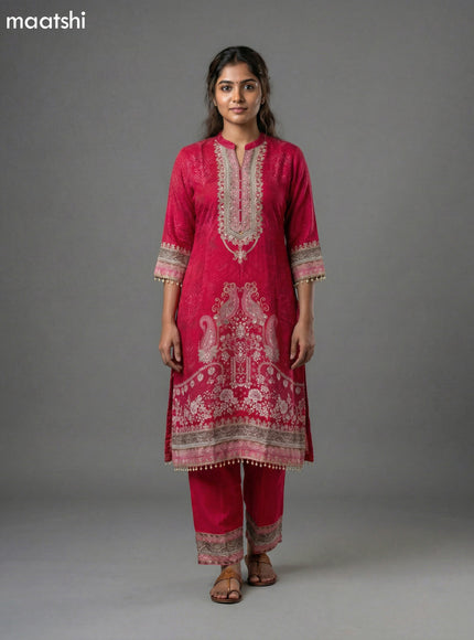Pink Crepe Silk Printed Straight Suit