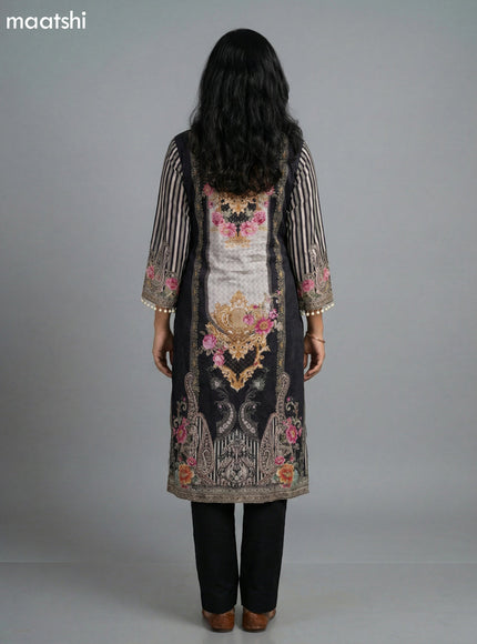 Black and Grey Shade Crepe Silk Printed Straight Suit
