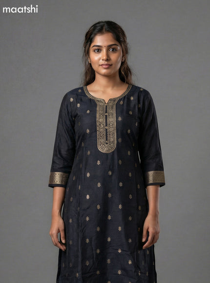 Black and Red Art Tussar Embroidery Work Straight Suit