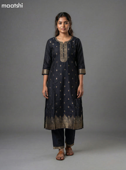 Black and Red Art Tussar Embroidery Work Straight Suit