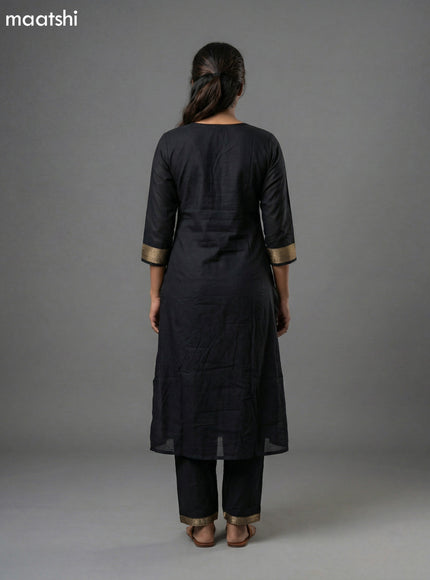 Black and Red Art Tussar Embroidery Work Straight Suit