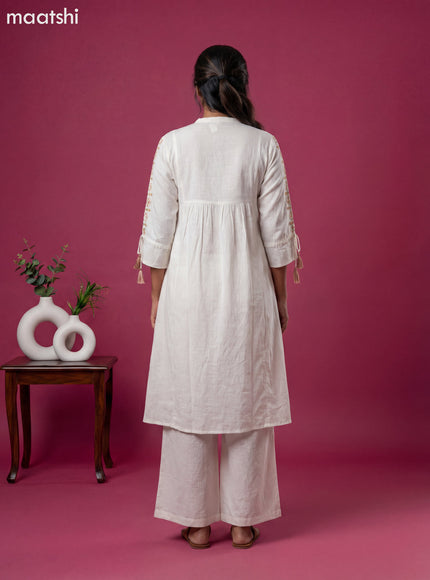 Off White Cotton Embroidery Work Kurti Set