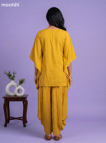 Mustard Yellow Cotton Embroidery Work Kaftan Dress