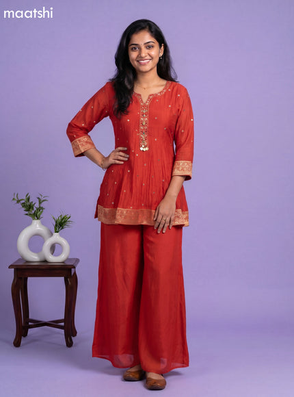 Orange Mul Chanderi Embroidery & Mirror Work Straight Suit