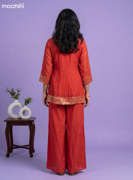 Orange Mul Chanderi Embroidery & Mirror Work Straight Suit