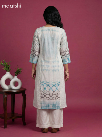Light Blue and Beige Semi Tussar Printed & Embroidery Work Anarakali Suit