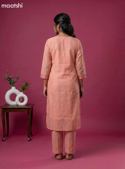 Peach Orange Chanderi Zari Buttas & Embroidery Straight Suit