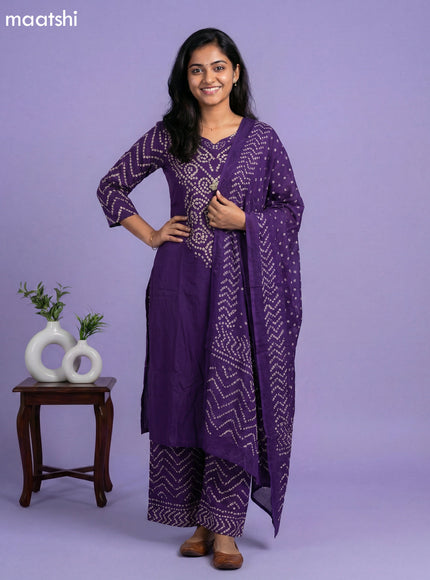 Violet Cotton Bandhini Printed Straight Suit