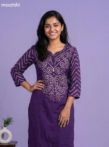 Violet Cotton Bandhini Printed Straight Suit
