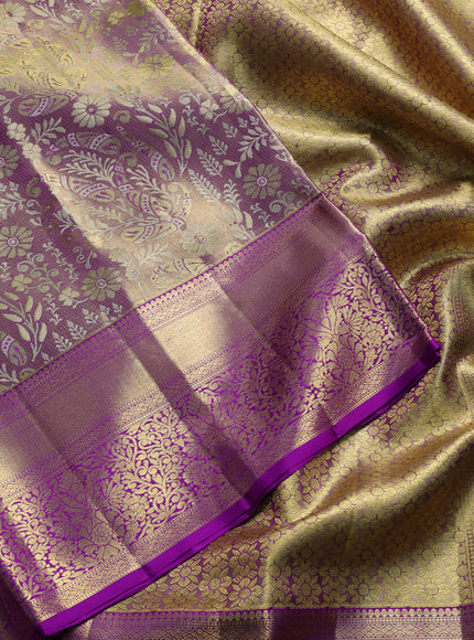 Pure kanchipuram tissue silk saree dual shade of purple with allover zari woven brocade weaves and rich zari woven border