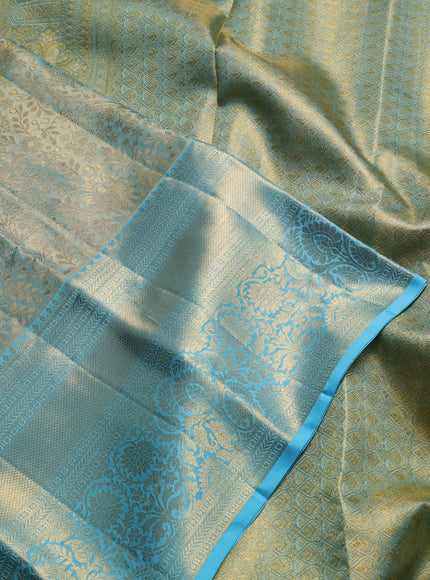 Pure kanchipuram tissue silk saree light blue with allover zari woven brocade weaves and rich zari woven border