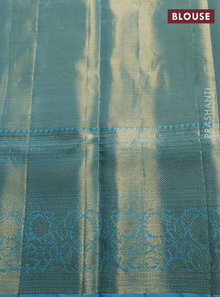 Pure kanchipuram tissue silk saree light blue with allover zari woven brocade weaves and rich zari woven border
