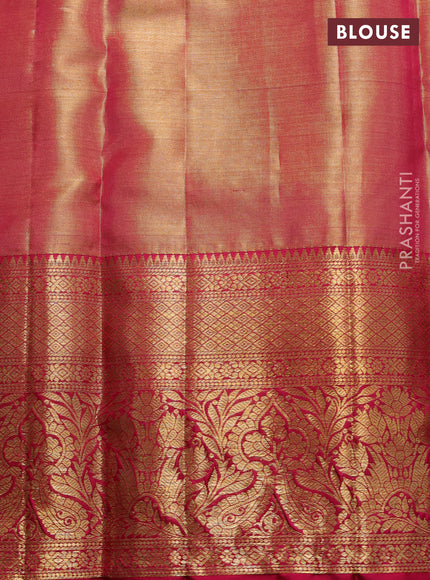 Pure kanchipuram tissue silk saree golden pink and dark pink with allover zari woven brocade weaves and rich zari woven border