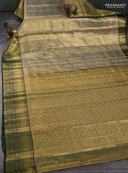 Pure kanchipuram tissue silk saree golden green and bottle green with allover zari woven brocade weaves and rich zari woven border