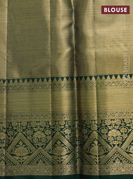 Pure kanchipuram tissue silk saree golden green and bottle green with allover zari woven brocade weaves and rich zari woven border