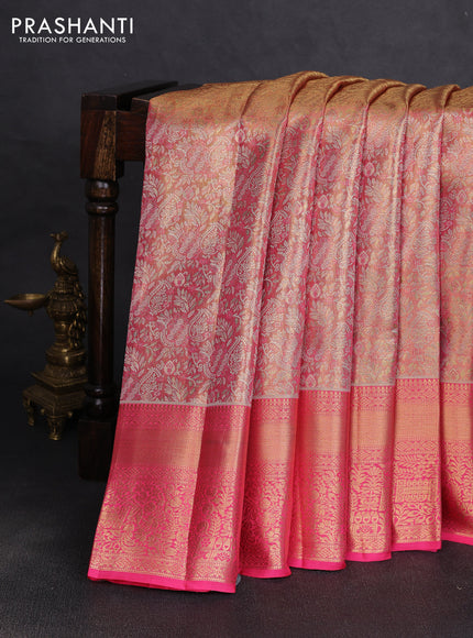 Pure kanchipuram tissue silk saree golden pink with allover zari woven brocade weaves and rich zari woven border