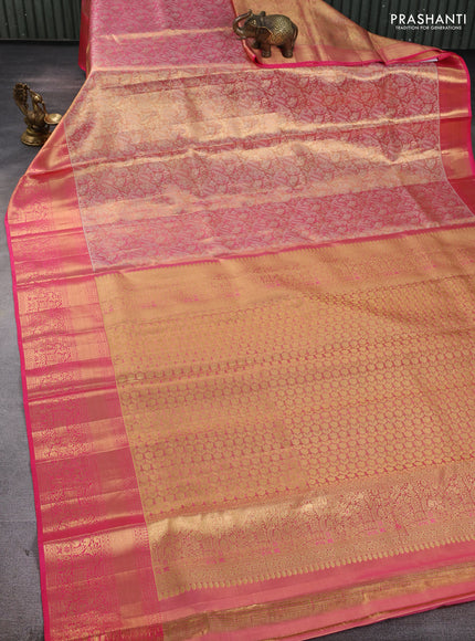 Pure kanchipuram tissue silk saree golden pink with allover zari woven brocade weaves and rich zari woven border