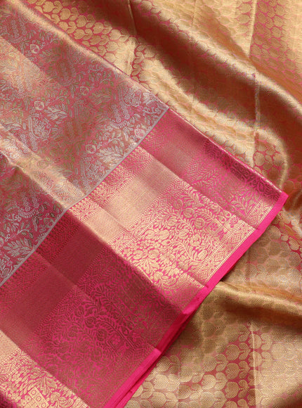 Pure kanchipuram tissue silk saree golden pink with allover zari woven brocade weaves and rich zari woven border