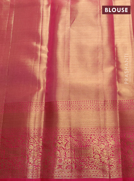 Pure kanchipuram tissue silk saree golden pink with allover zari woven brocade weaves and rich zari woven border