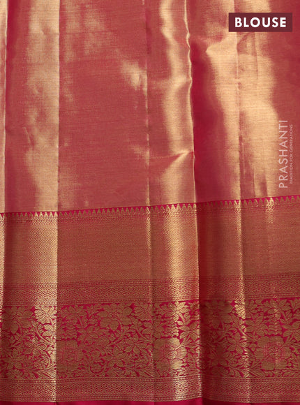 Pure kanchipuram tissue silk saree golden pink and dark pink with allover zari woven brocade weaves and long rich zari woven floral border