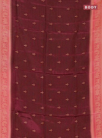 Semi mysore silk saree wine shade and light pink with allover small zari checks & buttas and zari woven border