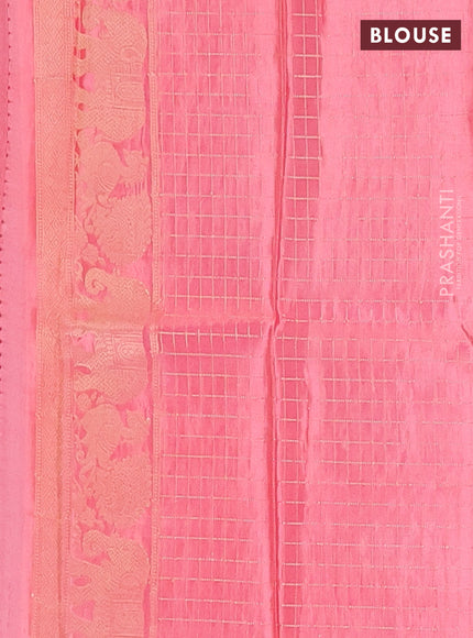 Semi mysore silk saree wine shade and light pink with allover small zari checks & buttas and zari woven border