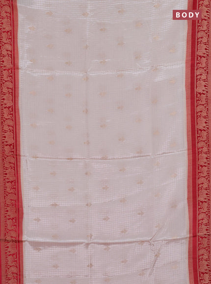 Semi mysore silk saree off white and red with allover small zari checks & buttas and zari woven border