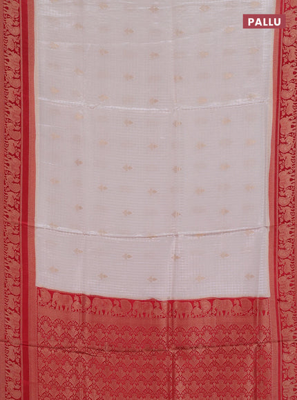 Semi mysore silk saree off white and red with allover small zari checks & buttas and zari woven border