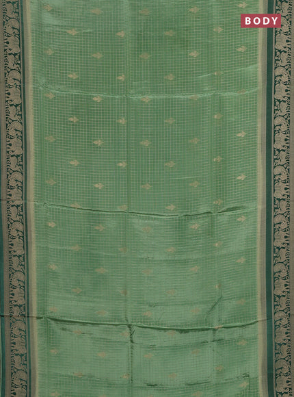 Semi mysore silk saree pastel green and green with allover small zari checks & buttas and zari woven border
