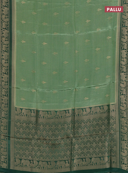 Semi mysore silk saree pastel green and green with allover small zari checks & buttas and zari woven border