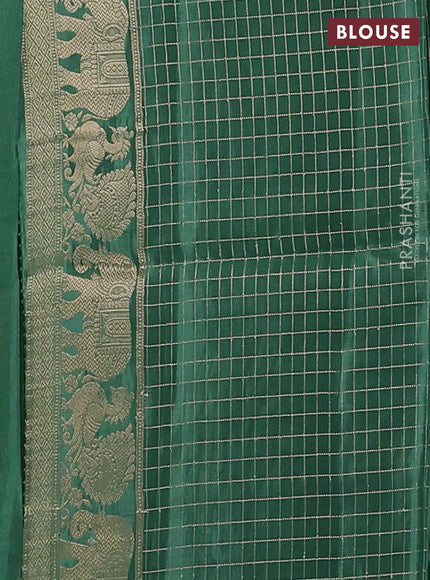 Semi mysore silk saree pastel green and green with allover small zari checks & buttas and zari woven border