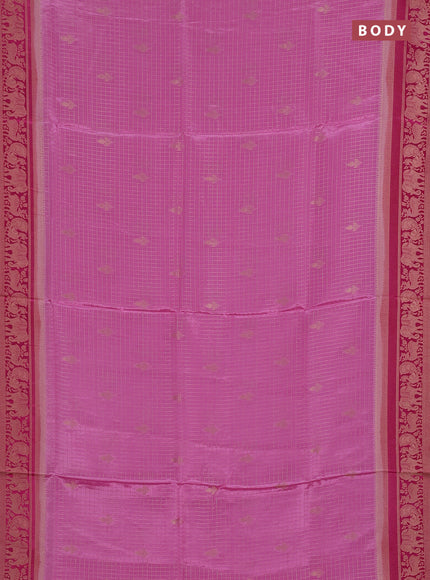 Semi mysore silk saree light pink and pink with allover small zari checks & buttas and zari woven border